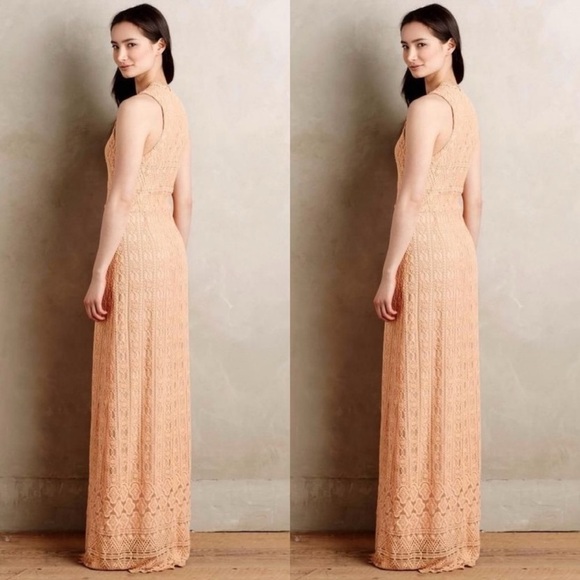 Anthropologie KOROVILAS Calantha Laced In Maxi Dress In Light Peach. Size S - Picture 2 of 16